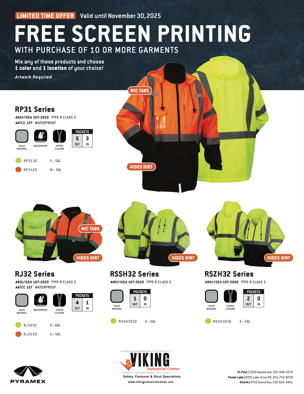 Image of Viking Industrial Fall 2025 Specials of hi-vis cold weather jackets.